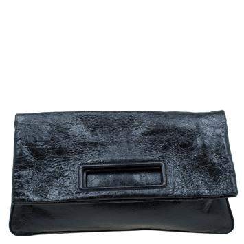Pre Owned  Miu Miu Black Glazed Distressed Leather Oversized Clutch