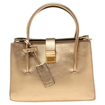 Pre Owned Miu Miu Metallic Gold Leather Pushlock Tote