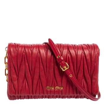 Pre Owned Miu Miu Burgundy Matelasse Leather Flap Shoulder Bag