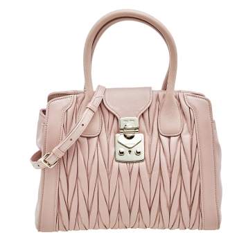 Pre Owned Miu Miu Pink Matelassé Leather Confidential Satchel