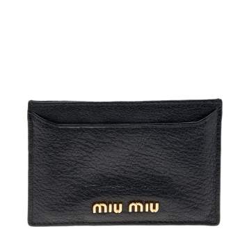 Pre Owned Miu Miu Black Leather Madras Card Holder