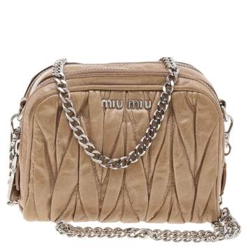 Pre Owned Miu Miu Beige Matelassé Leather Double Zip Crossbody Bag