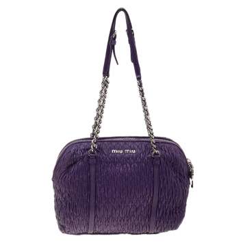 Pre Owned Miu Miu Purple Matelassé Leather Satchel