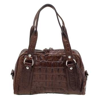 Pre Owned Miu Miu Brown Croc Embossed Leather Satchel