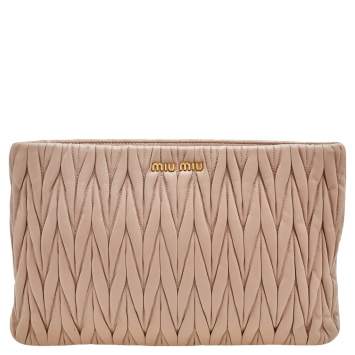 Pre Owned Miu Miu Beige Matelassé Leather Pouch 