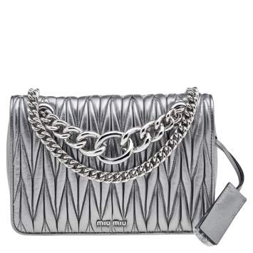 Pre Owned Miu Miu Metallic Silver Matelasse Leather Medium Club Shoulder Bag