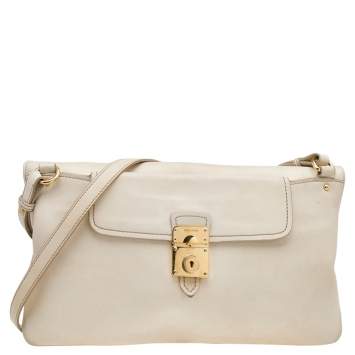 Pre Owned Miu Miu Cream Leather Fold Over Shoulder Bag