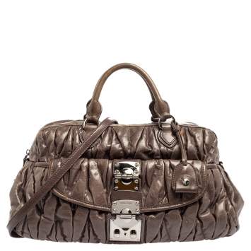 Pre Owned Miu Miu Dark Grey Matelassé Leather Bauletto Bowler Bag
