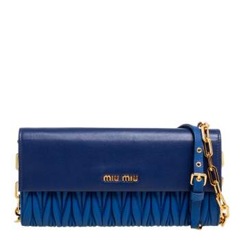 Pre Owned Miu Miu Two Tone Blue Matelassé Leather Chain Clutch