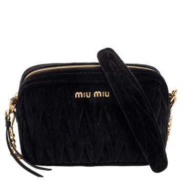 Pre Owned Miu Miu Black Matelasse Velvet Crossbody Bag