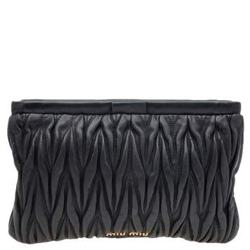 Pre Owned Miu Miu Black Metalassé Leather Clutch