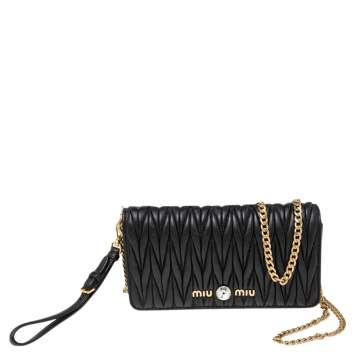 Pre Owned Miu Miu Black Matelasse Leather Chain Flap Shoulder Bag