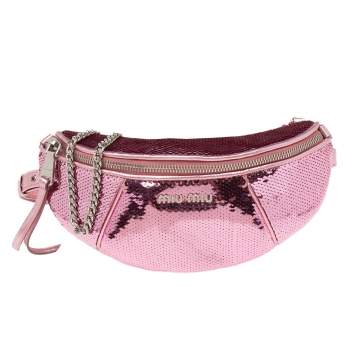 Pre Owned Miu Miu Pink Sequins and Leather Belt Bag