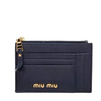 Pre Owned Miu Miu Navy Blue Leather Zip Card Holder