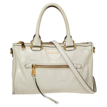 Pre Owned Miu Miu Beige Vitello Shine Leather Bauletto Satchel