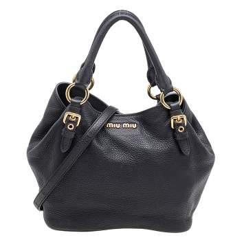 Pre Owned Miu Miu Black Vitello Phenix Leather Tote