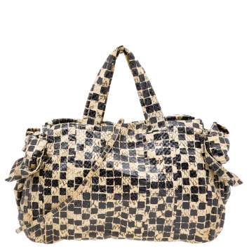 Pre Owned Miu Miu Black/Cream Python Leather Tote