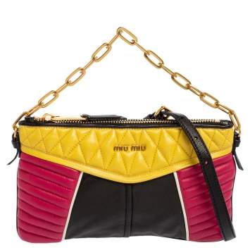 Pre Owned Miu Miu Multicolor Matelassé Leather Biker Zip Shoulder Bag