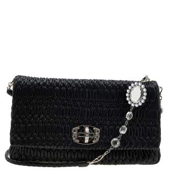 Pre Owned Miu Miu Black Matelassé Nappa Leather Crystal Shoulder Bag