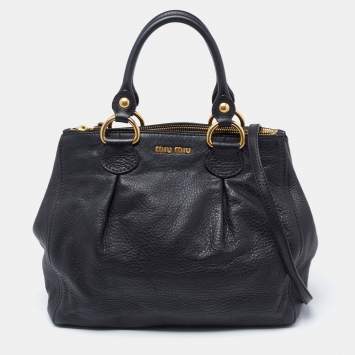 Pre Owned Miu Miu Black Vitello Leather Tote
