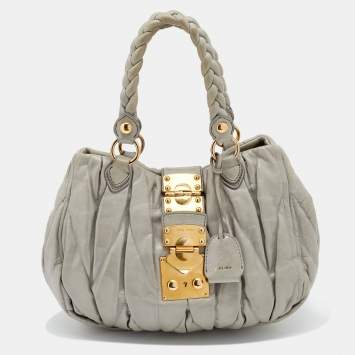 Pre Owned Miu Miu Grey Matelassé Leather Hobo
