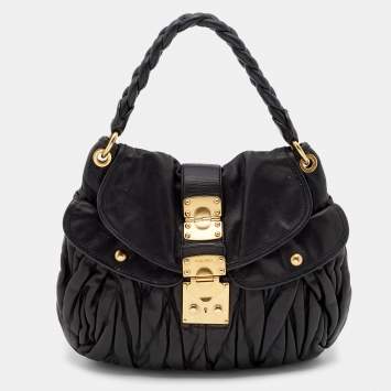 Pre Owned Miu Miu Black Matelassé Leather Coffer Hobo