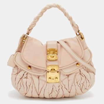 Pre Owned Miu Miu Beige Matelassé Leather Coffer Hobo