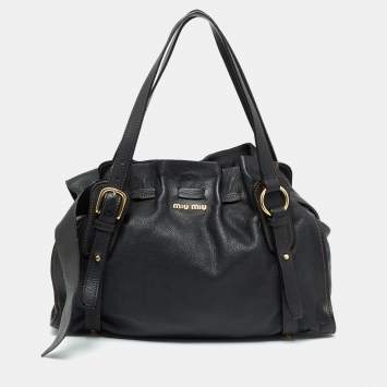 Pre Owned Miiu Miu Black Leather Peggy Bow Shoulder Bag