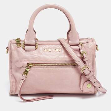 Pre Owned Miu Miu Pink Vitello Shine Leather Bauletto Satchel