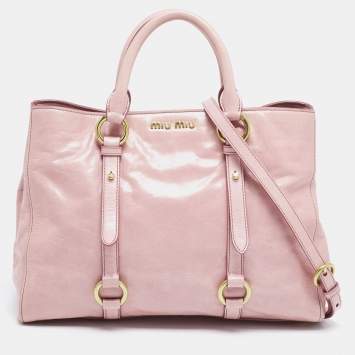 Pre Owned Miu Miu Pink Vitello Shine Leather Tote