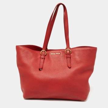 Pre Owned Miu Miu Red Leather Shopper Tote 