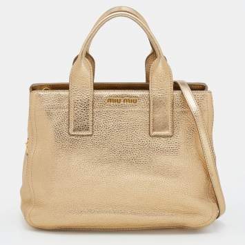 Pre Owned Miu Miu Metallic Gold Vitello Caribu Leather Satchel