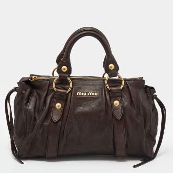 Pre Owned Miu Miu Dark Brown Vitello Lux Leather Bow Tote