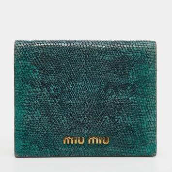 Pre Owned Miu Miu Green/Black Lizard Leather Compact Wallet