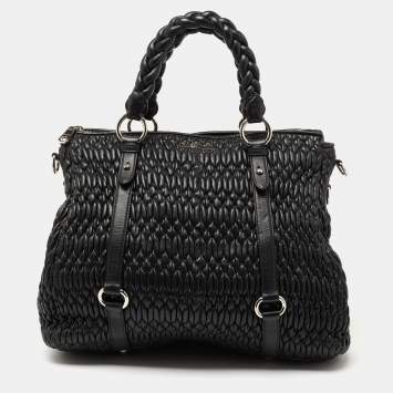 Pre Owned Miu Miu Black Matelasse Leather Zip Tote