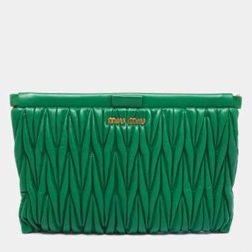 Pre Owned Miu Miu Green Matelassé Leather Frame Clutch