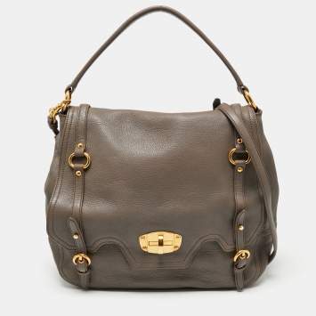 Pre Owned Miu Miu Grey Leather Turnlock Satchel