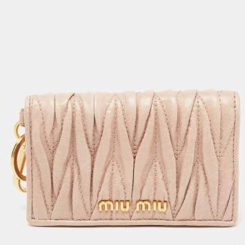 Pre Owned Miu Miu Blush Pink Matelasse Lux Leather Card Holder
