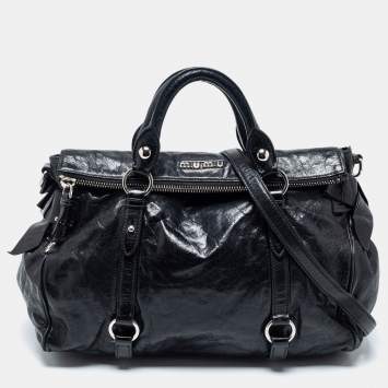 Pre Owned Miu Miu Black Vitello Lux Leather Bow Satchel