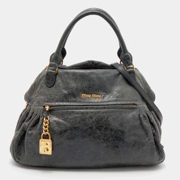 Pre Owned Miu Miu Dark Grey Leather Charm Satchel