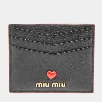 Pre Owned Miu Miu Black Leather Madras Love Card Holder