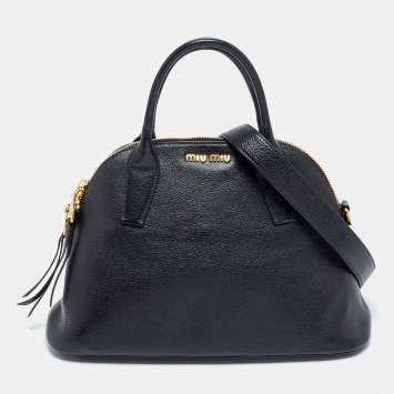 Pre Owned Miu Miu Black Madras Leather Dome Satchel