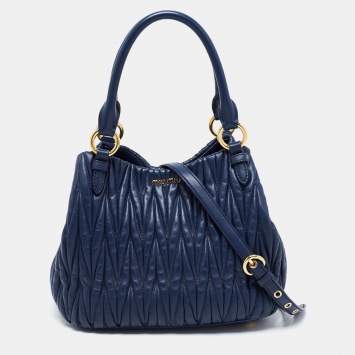 Pre Owned Miu Miu Blue Matelassé Leather Tote