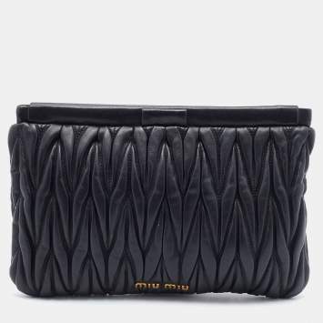 Pre Owned Miu Miu Black Matelassé Leather Frame Clutch
