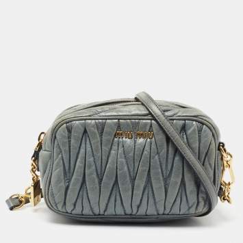 Pre Owned Miu Miu Blue Matelasse Leather Camera Crossbody Bag