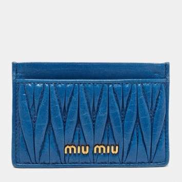 Pre Owned Miu Miu Blue Matelassé Leather Card Holder
