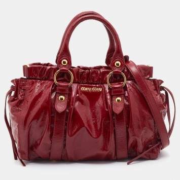 Pre Owned Miu Miu Red Patent Leather Gathered Tote