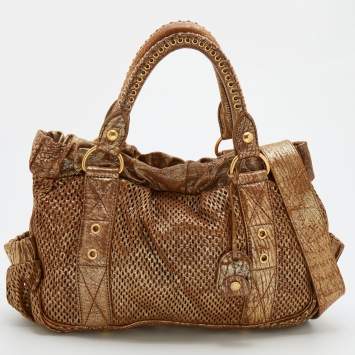 Pre Owned Miu Miu Metallic Gold Perforated Leather Tote