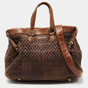 Pre Owned Miu Miu Brown Matelassé Leather Buckle Tote 