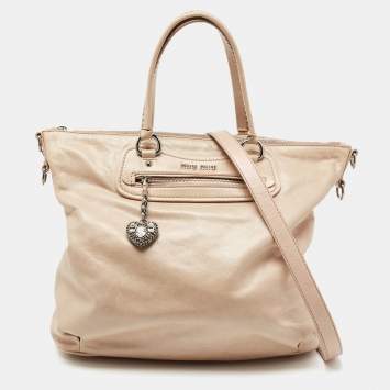 Pre Owned Miu Miu Beige Leather Heart Charm Tote